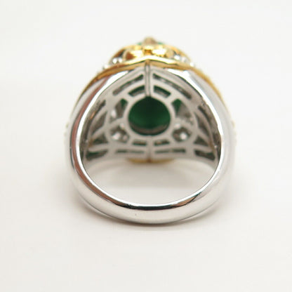 925 Sterling Silver 2-Tone Real Chrysoprase Gemstone Ring Size 7