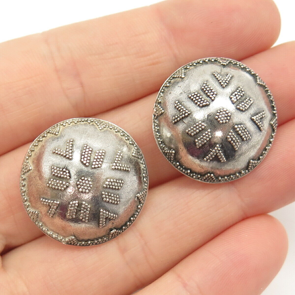 925 Sterling Silver Vintage Maya S. N. Ethnic Clip On Earrings