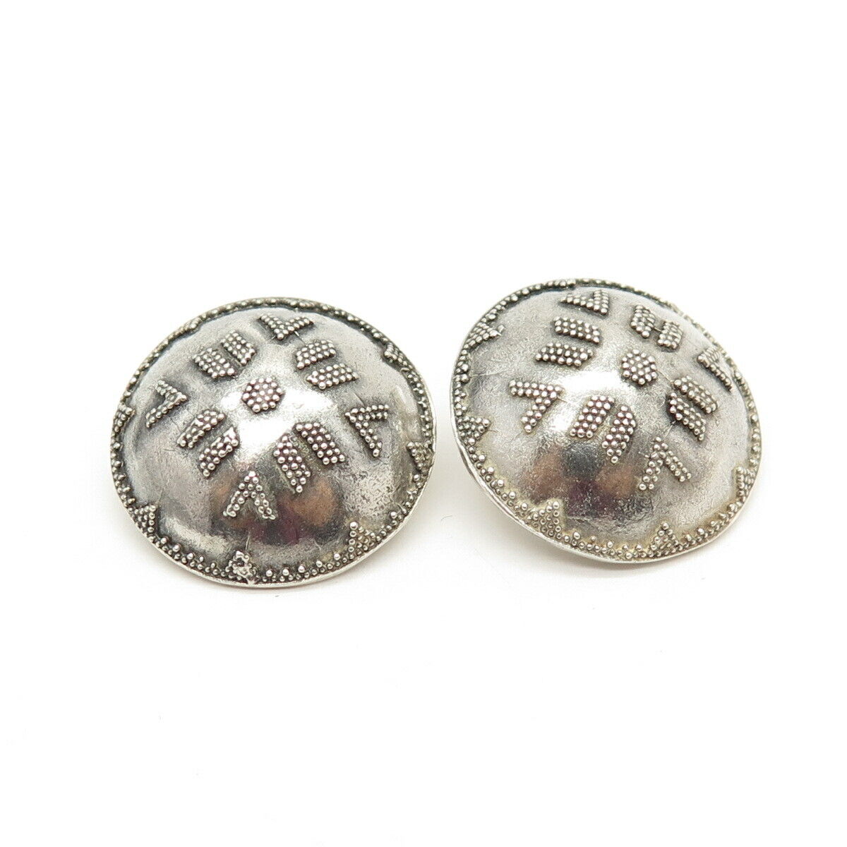 925 Sterling Silver Vintage Maya S. N. Ethnic Clip On Earrings