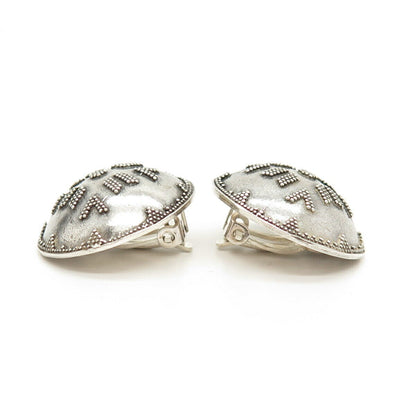 925 Sterling Silver Vintage Maya S. N. Ethnic Clip On Earrings