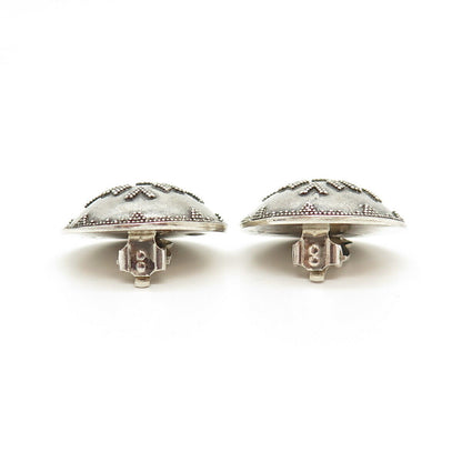 925 Sterling Silver Vintage Maya S. N. Ethnic Clip On Earrings