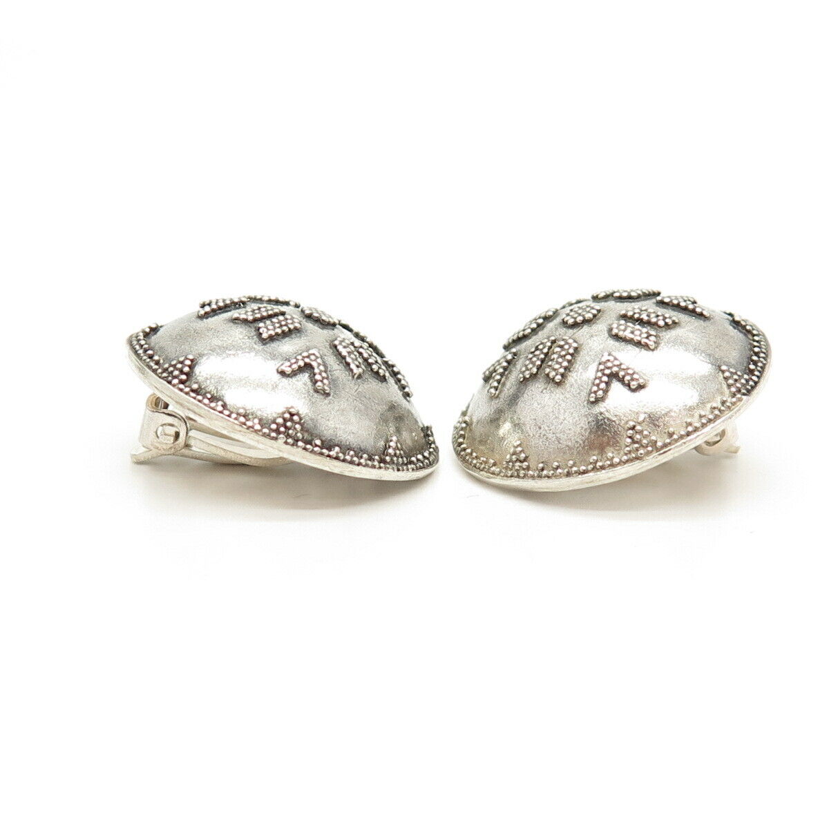 925 Sterling Silver Vintage Maya S. N. Ethnic Clip On Earrings