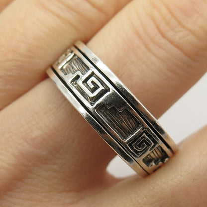 925 Sterling Silver Vintage Greek Maze Rotating Man's Band Ring Size 13 3/4