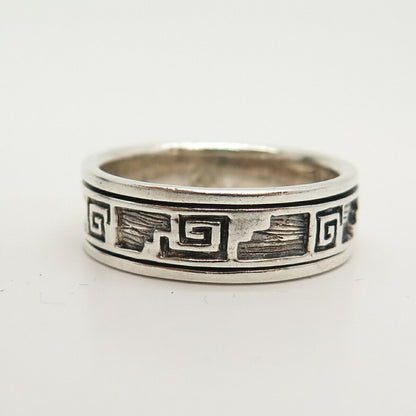 925 Sterling Silver Vintage Greek Maze Rotating Man's Band Ring Size 13 3/4