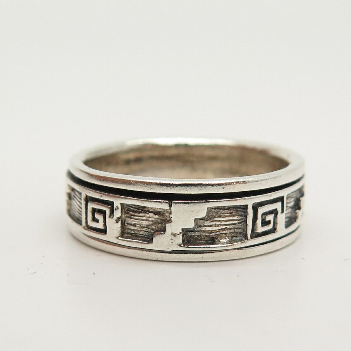 925 Sterling Silver Vintage Greek Maze Rotating Man's Band Ring Size 13 3/4