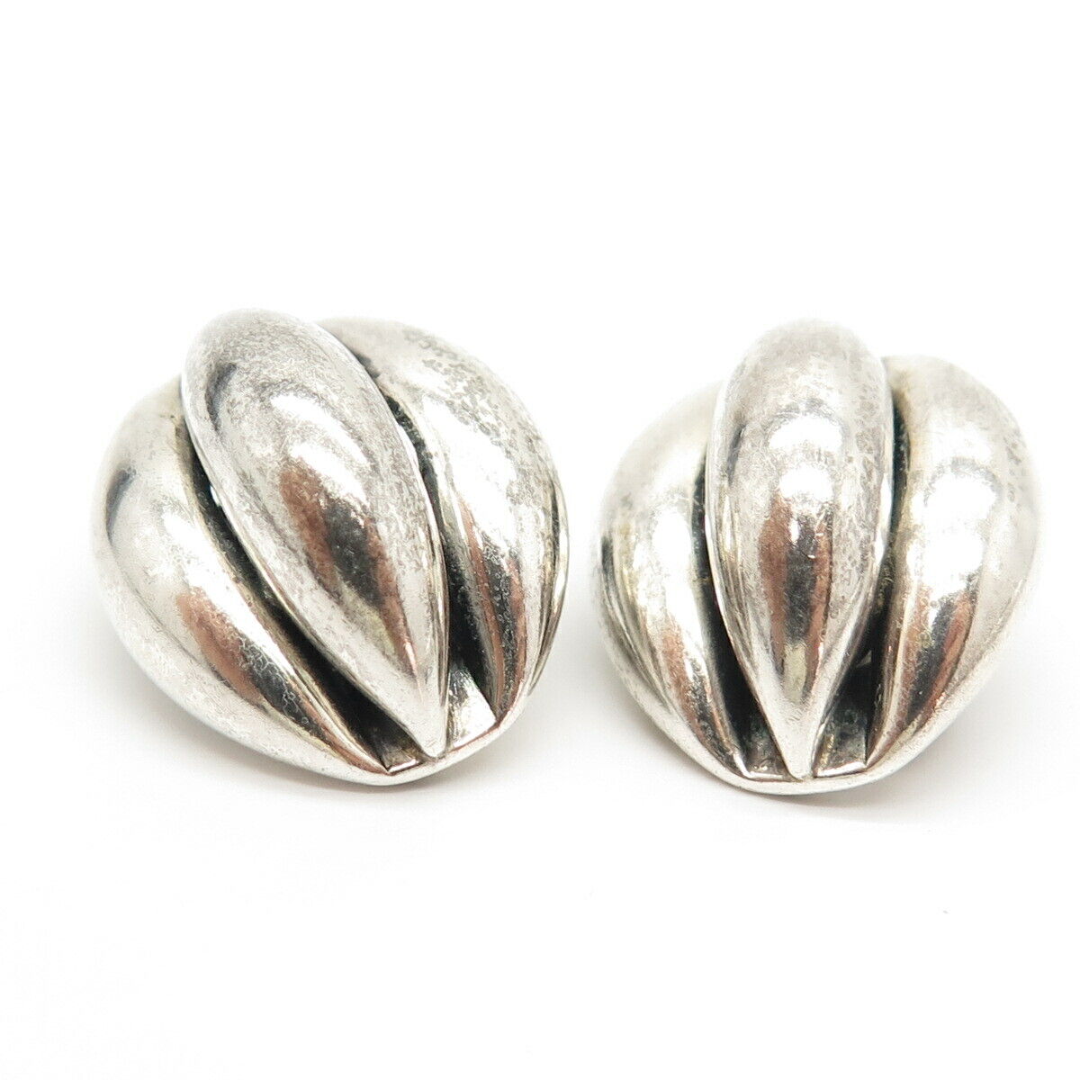 925 Sterling Silver Antique DANECRAFT Shell Design Hollow Clip On Earrings