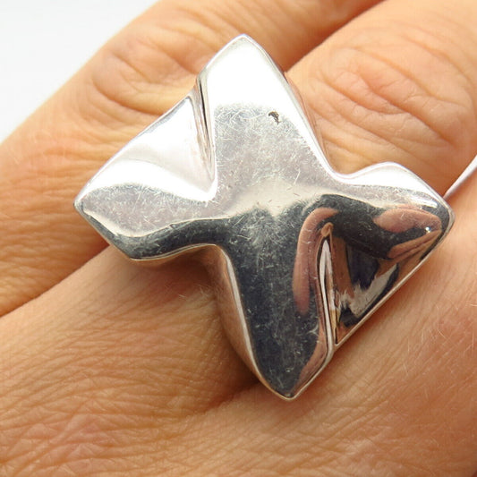 925 Sterling Silver "X" Design Massive Wide Signet Ring Size 6 3/4