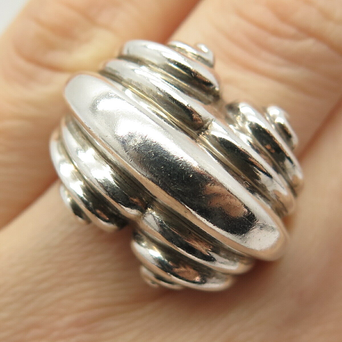 925 Sterling Silver Vintage Ribbed Modernist Ring Size 6