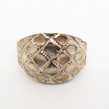 925 Sterling Silver Carved Web Design Ring Size 7.5