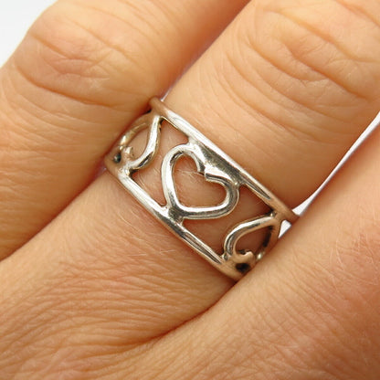 925 Sterling Silver Heart Ornate Design Band Ring Size 6 3/4