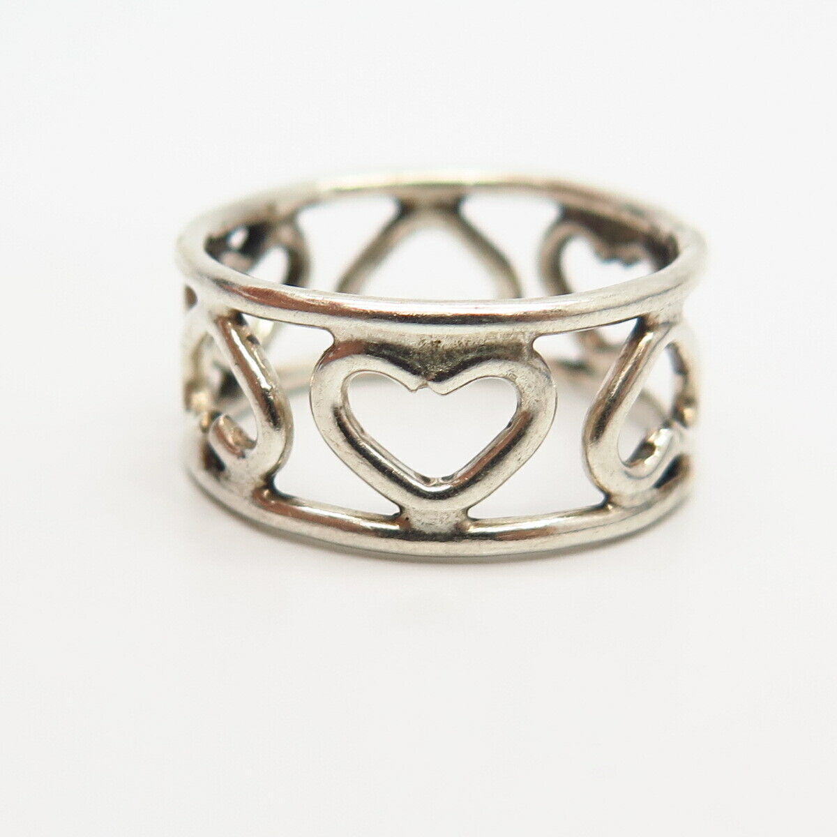 925 Sterling Silver Heart Ornate Design Band Ring Size 6 3/4