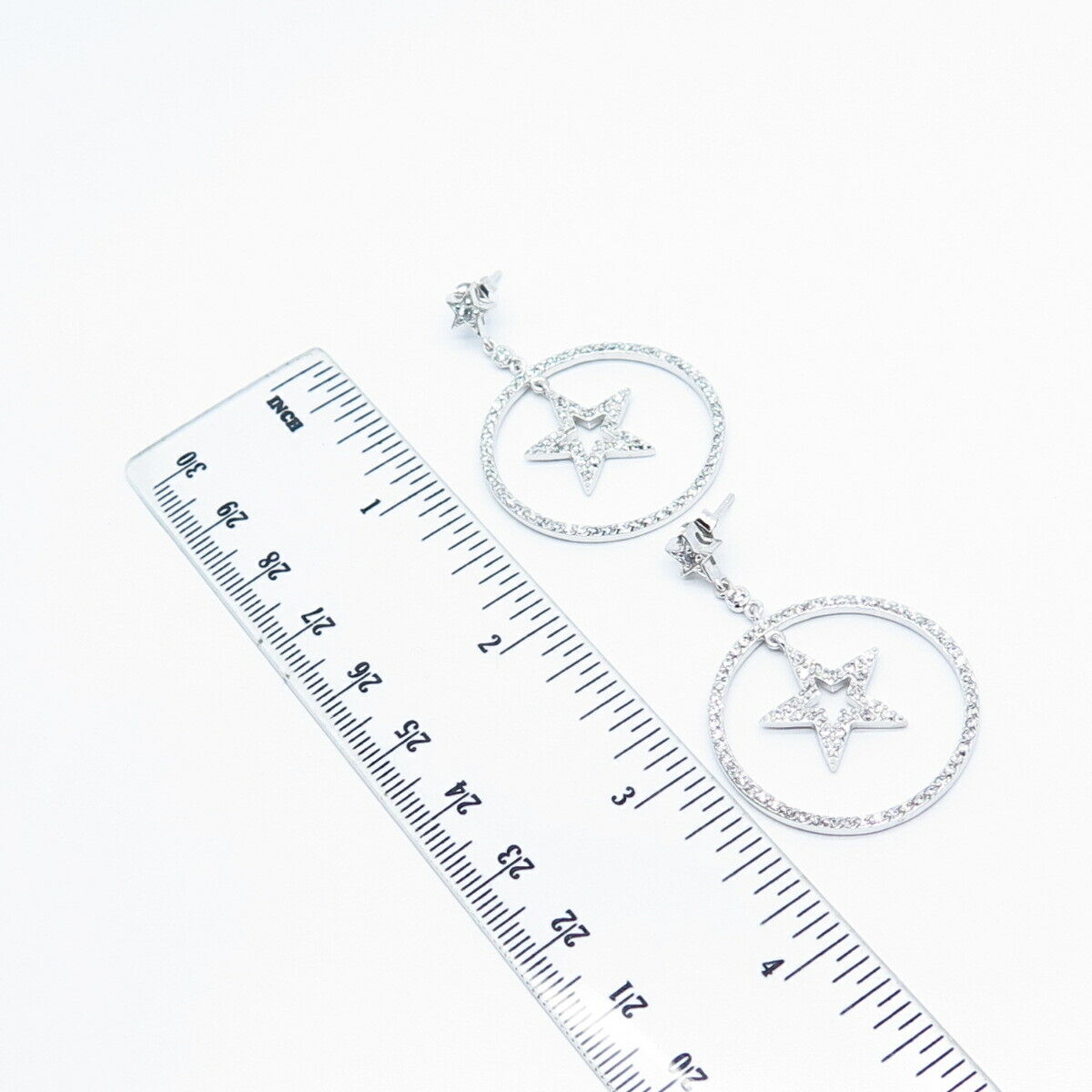 925 Sterling Silver Pave C Z Star Dangling Earrings