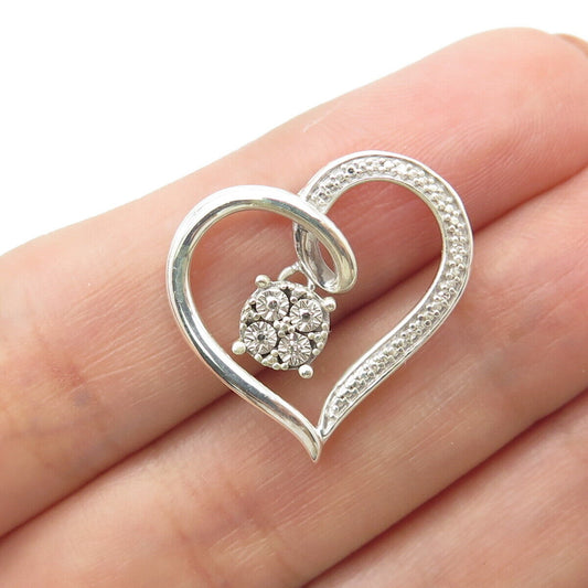 925 Sterling Silver Real White Diamond Open Heart Slide Pendant