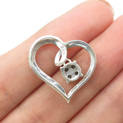 925 Sterling Silver Real White Diamond Open Heart Slide Pendant