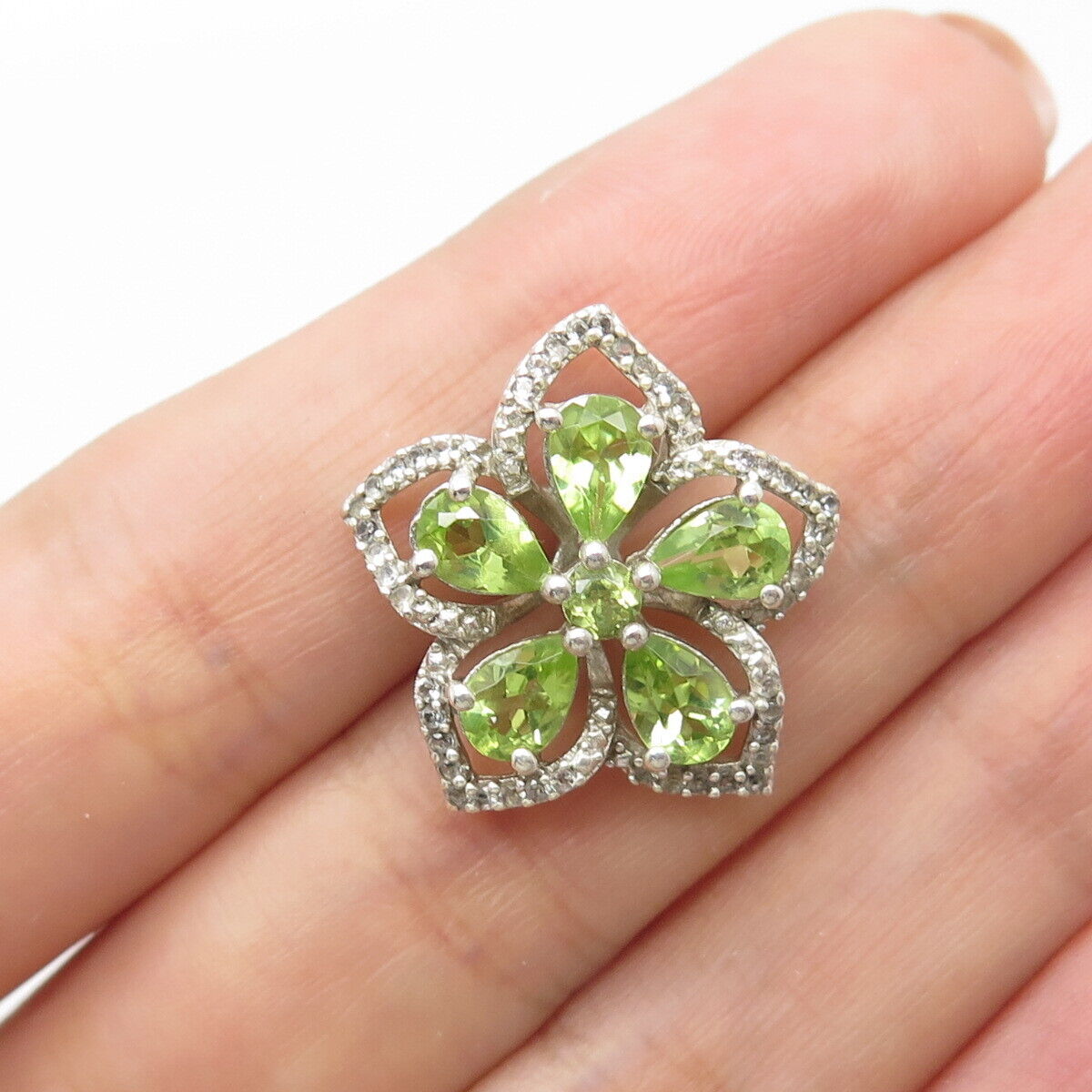 925 Sterling Silver Real White Diamond & Peridot Gemstone Slide Pendant