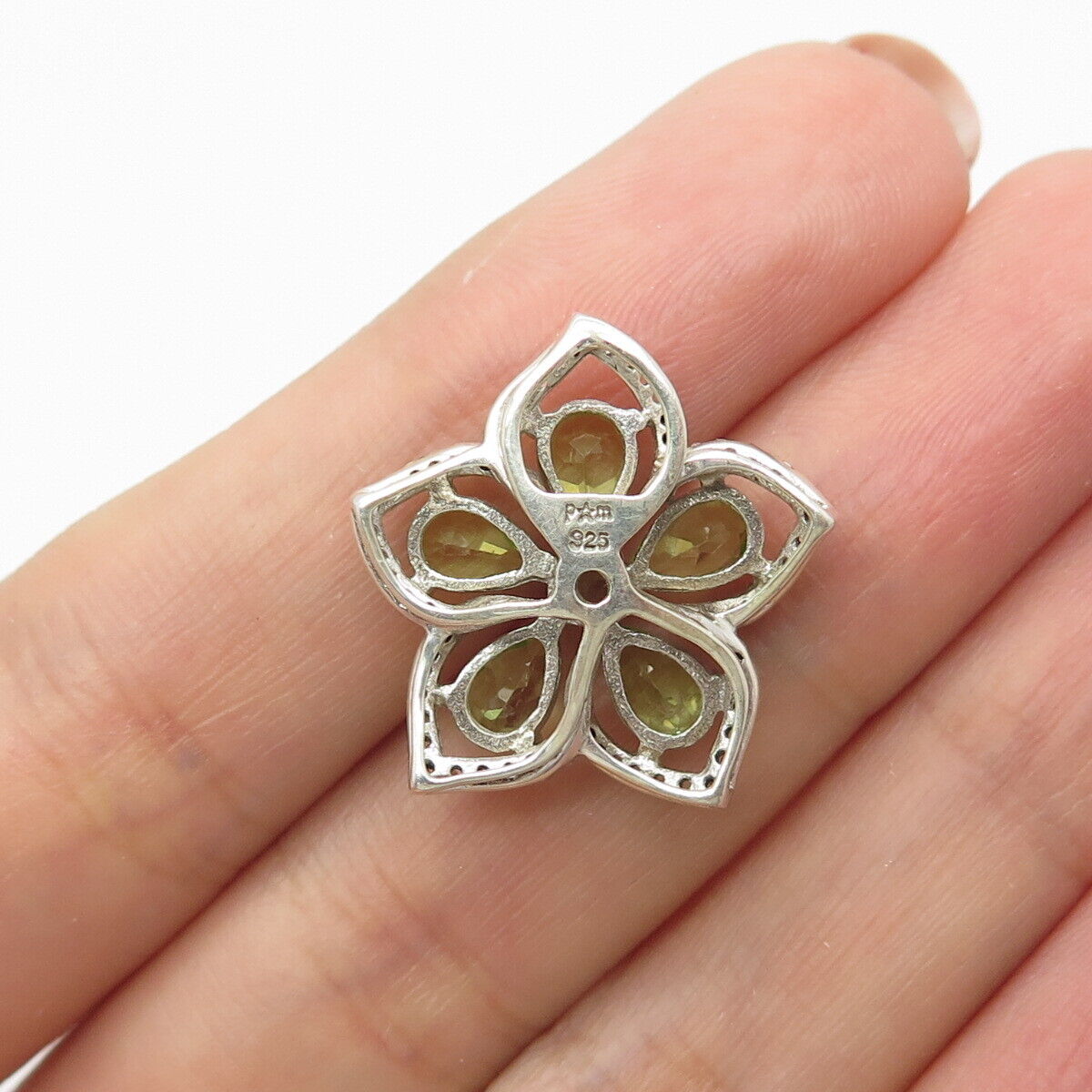 925 Sterling Silver Real White Diamond & Peridot Gemstone Slide Pendant