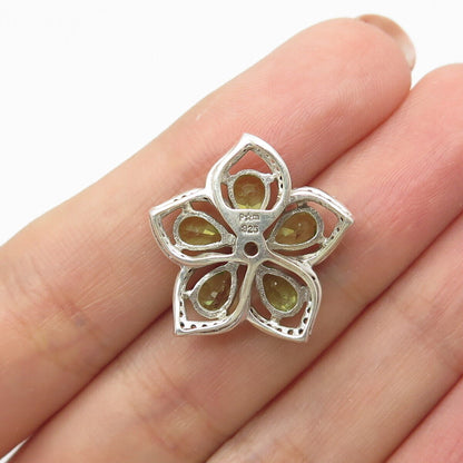 925 Sterling Silver Real White Diamond & Peridot Gemstone Slide Pendant