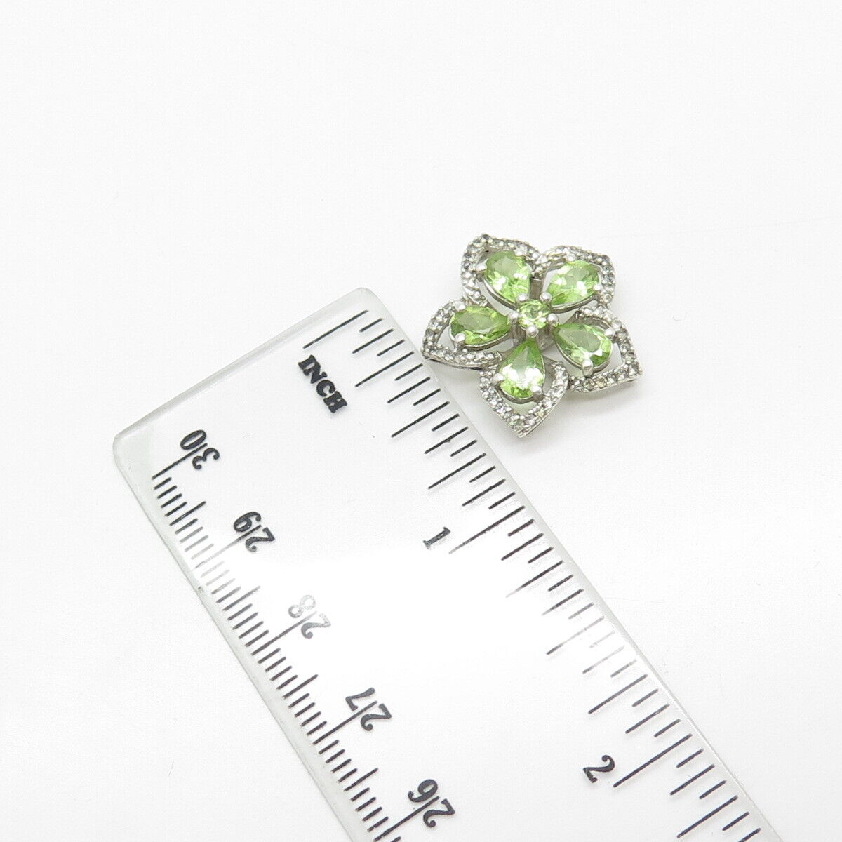 925 Sterling Silver Real White Diamond & Peridot Gemstone Slide Pendant