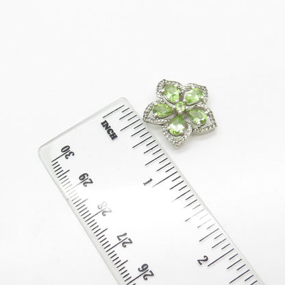 925 Sterling Silver Real White Diamond & Peridot Gemstone Slide Pendant