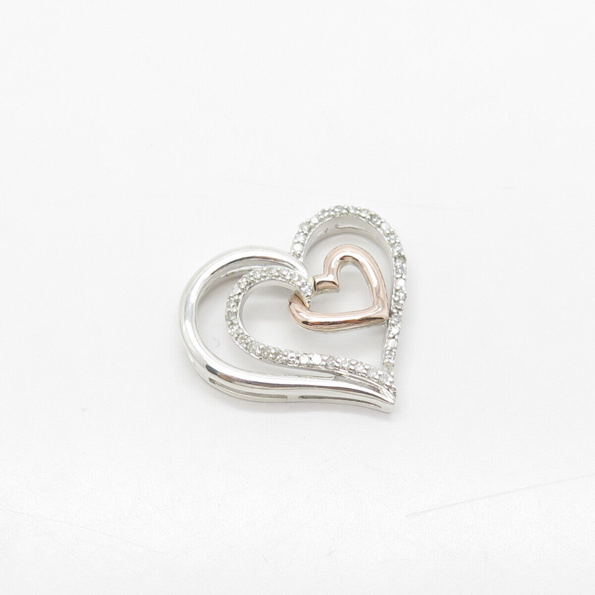 925 Sterling Silver / 10K Gold SUN Real Diamond Triple Open Heart Slide Pendant