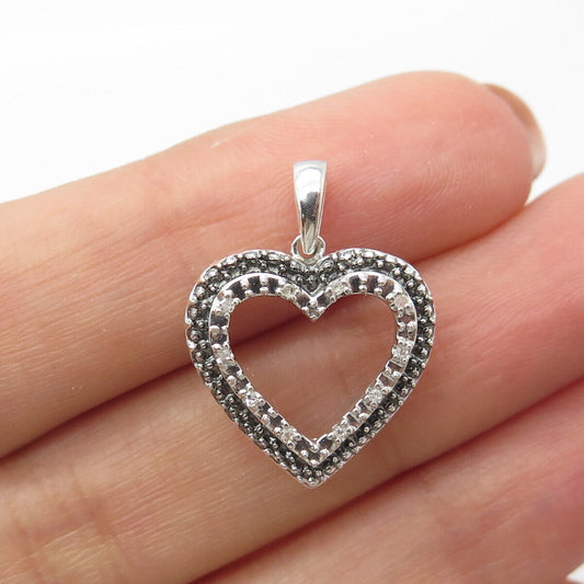 925 Sterling Silver Real White Diamond Open Heart Pendant