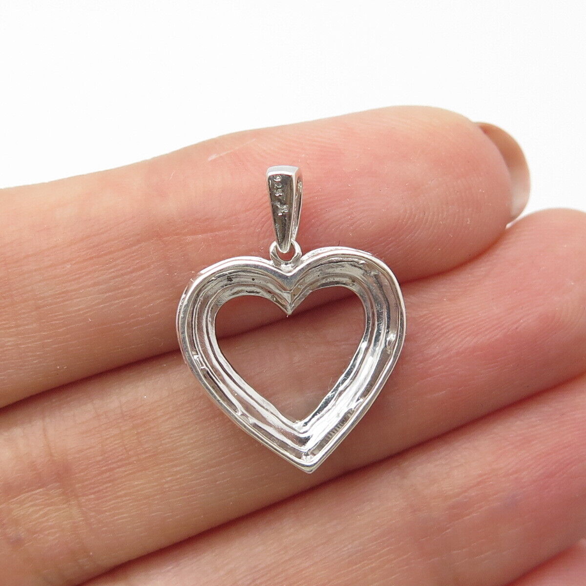 925 Sterling Silver Real White Diamond Open Heart Pendant