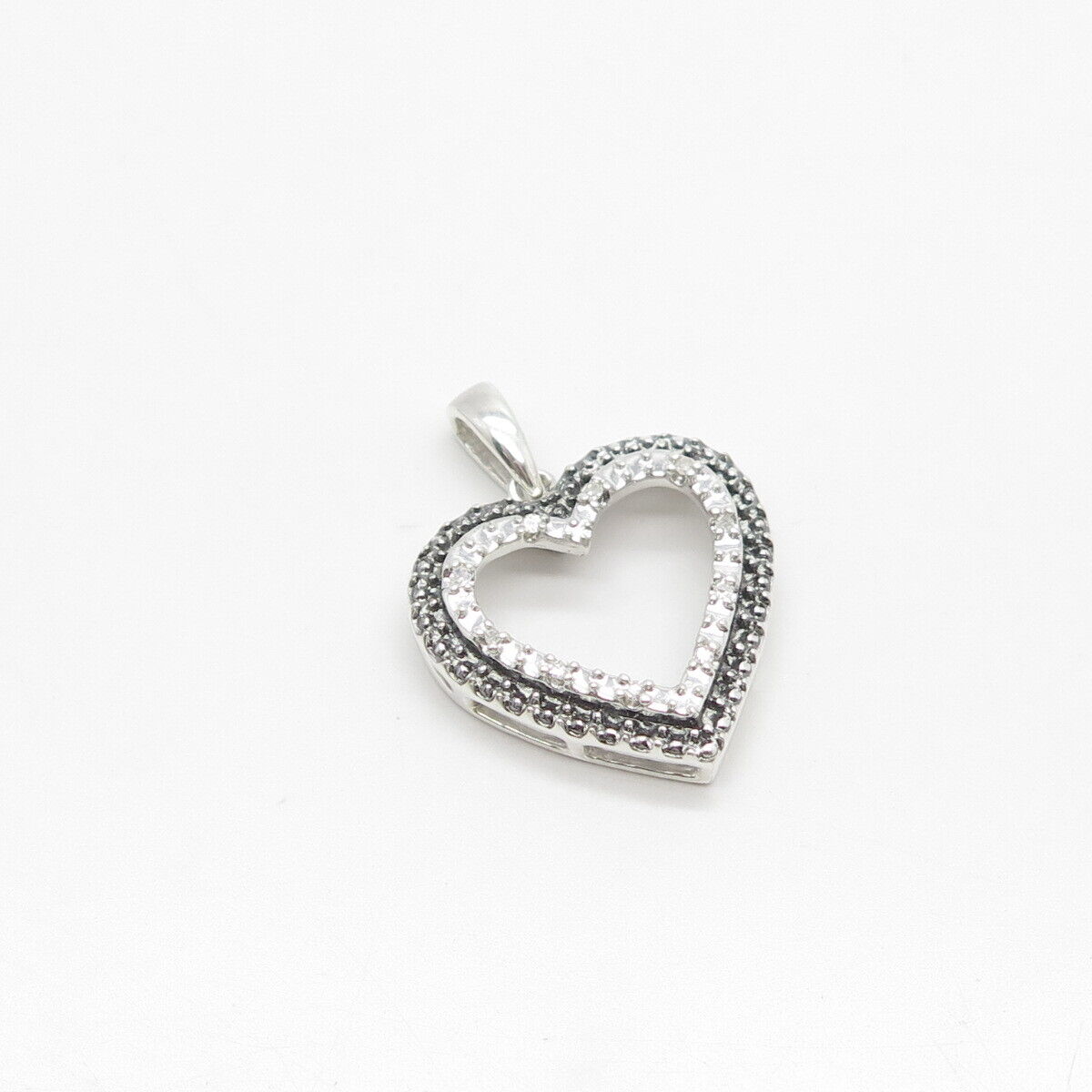 925 Sterling Silver Real White Diamond Open Heart Pendant