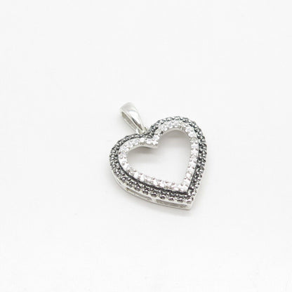 925 Sterling Silver Real White Diamond Open Heart Pendant