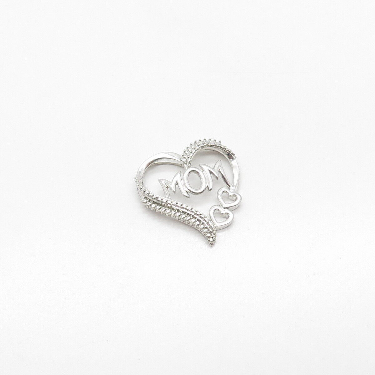 925 Sterling Silver Real Diamond Accent "MOM" Heart Love Slide Pendant