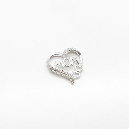 925 Sterling Silver Real Diamond Accent "MOM" Heart Love Slide Pendant