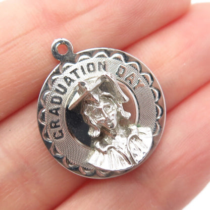 925 Sterling Silver Vintage "Graduation Day" Round Charm Pendant