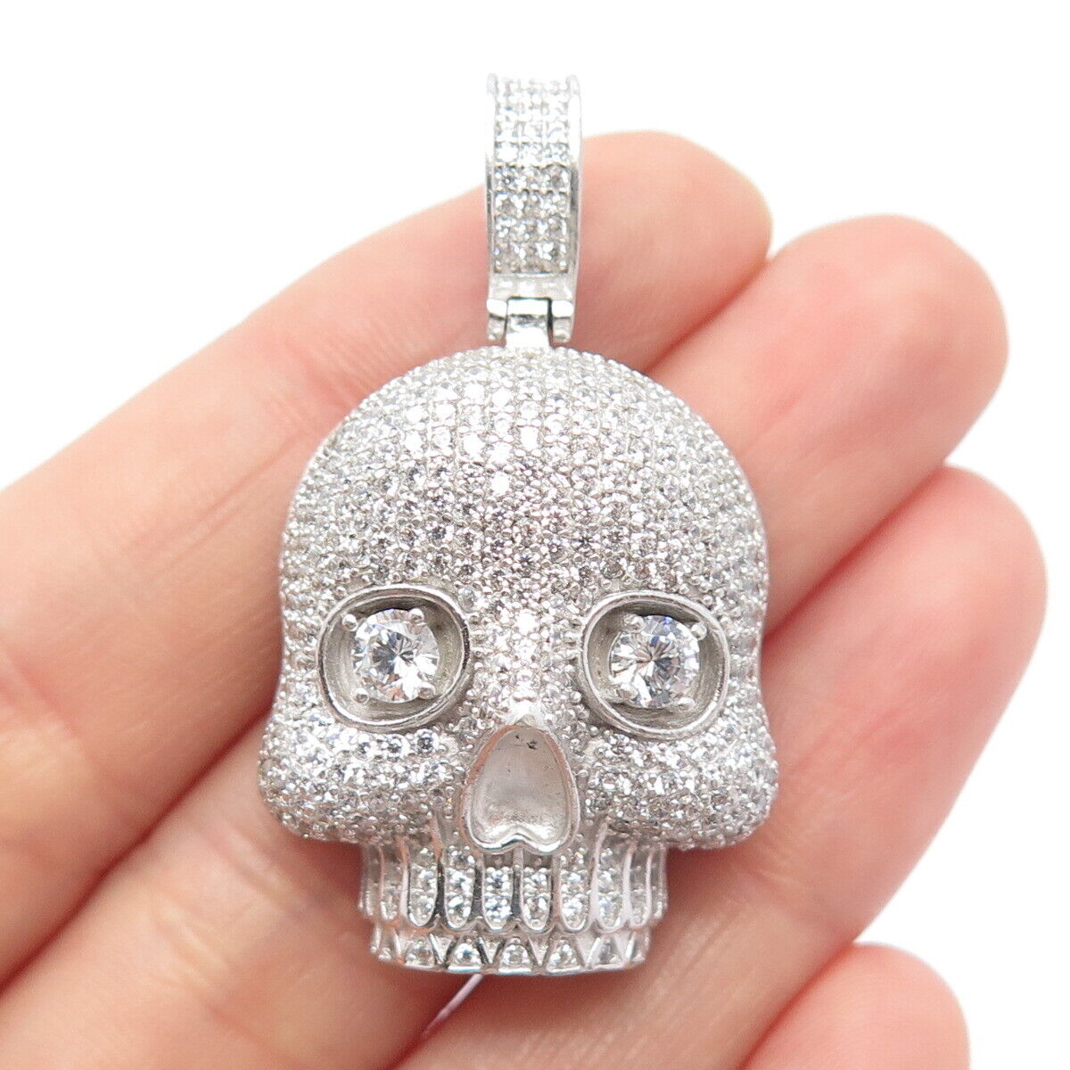 925 Sterling Silver Pave C Z Skull Pendant