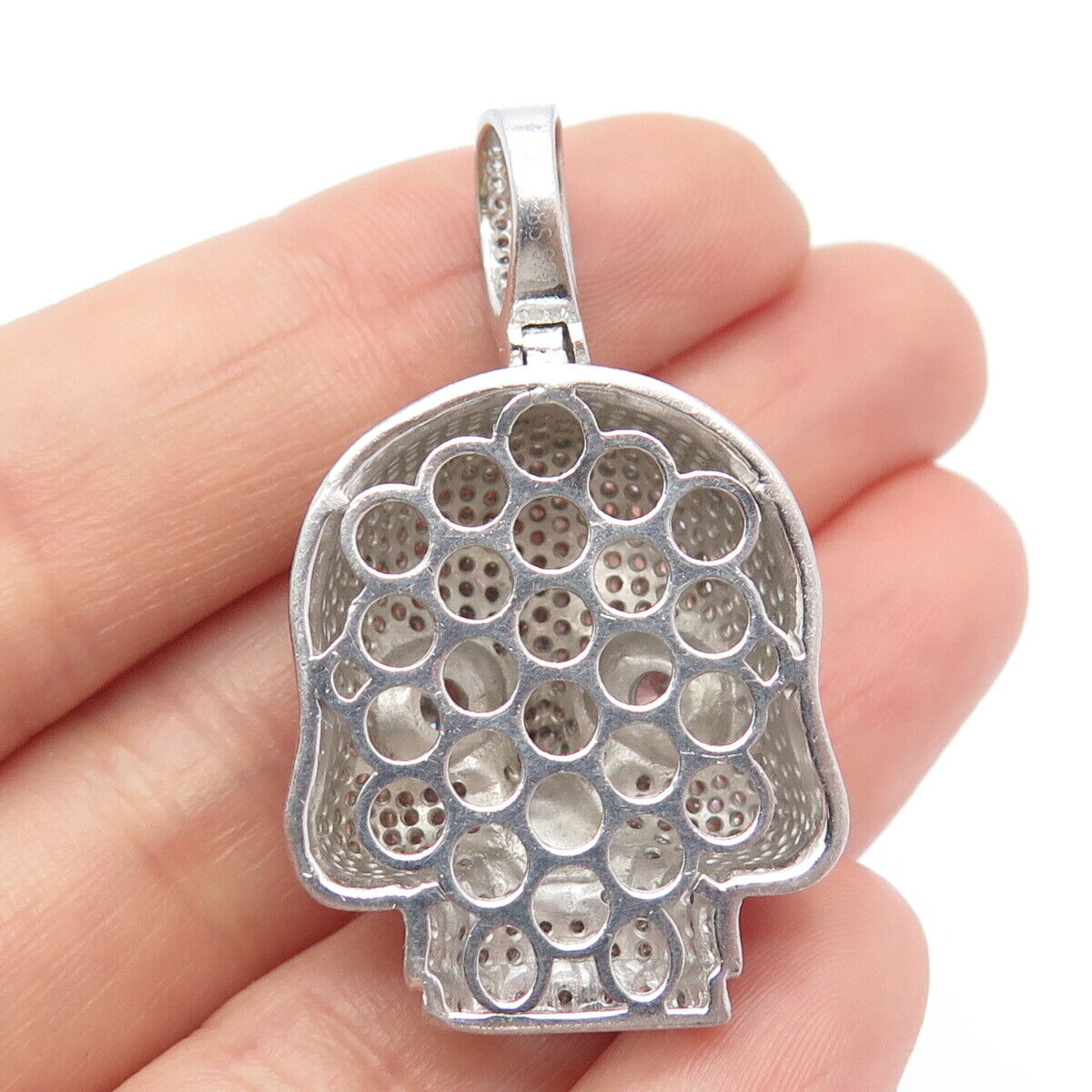 925 Sterling Silver Pave C Z Skull Pendant