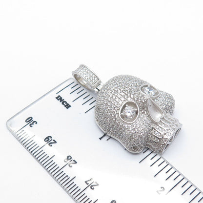 925 Sterling Silver Pave C Z Skull Pendant