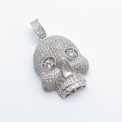 925 Sterling Silver Pave C Z Skull Pendant