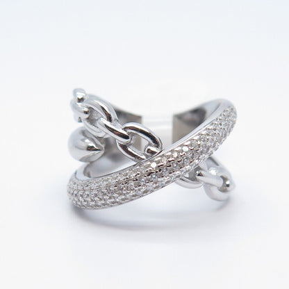 925 Sterling Silver Pave C Z Chain Crossover Ring Size 6