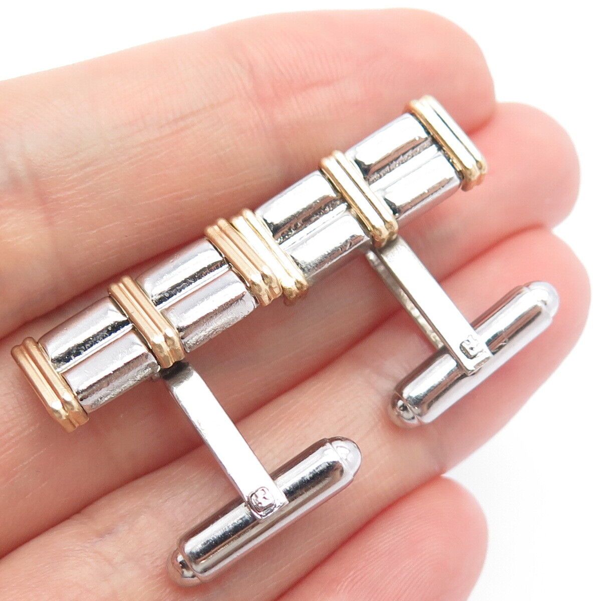 925 Sterling Silver 2-Tone Vintage Square Cufflinks