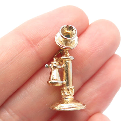 925 Sterling Silver Gold Plated Vintage BEAU Candlestick Phone Pendant