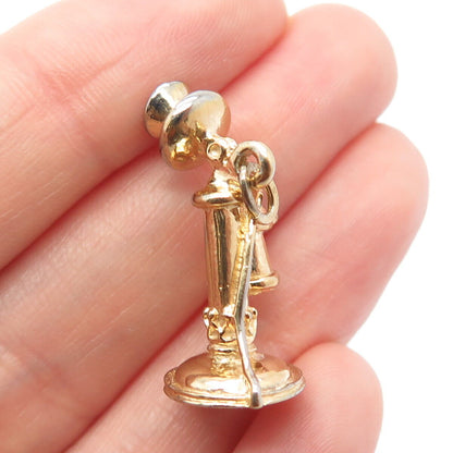 925 Sterling Silver Gold Plated Vintage BEAU Candlestick Phone Pendant