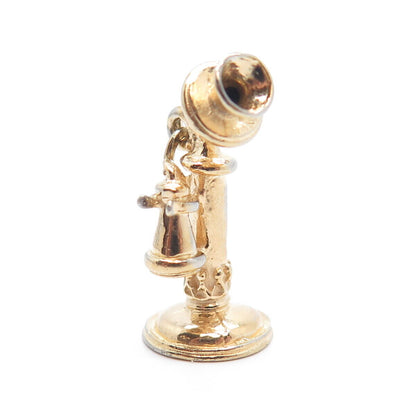 925 Sterling Silver Gold Plated Vintage BEAU Candlestick Phone Pendant