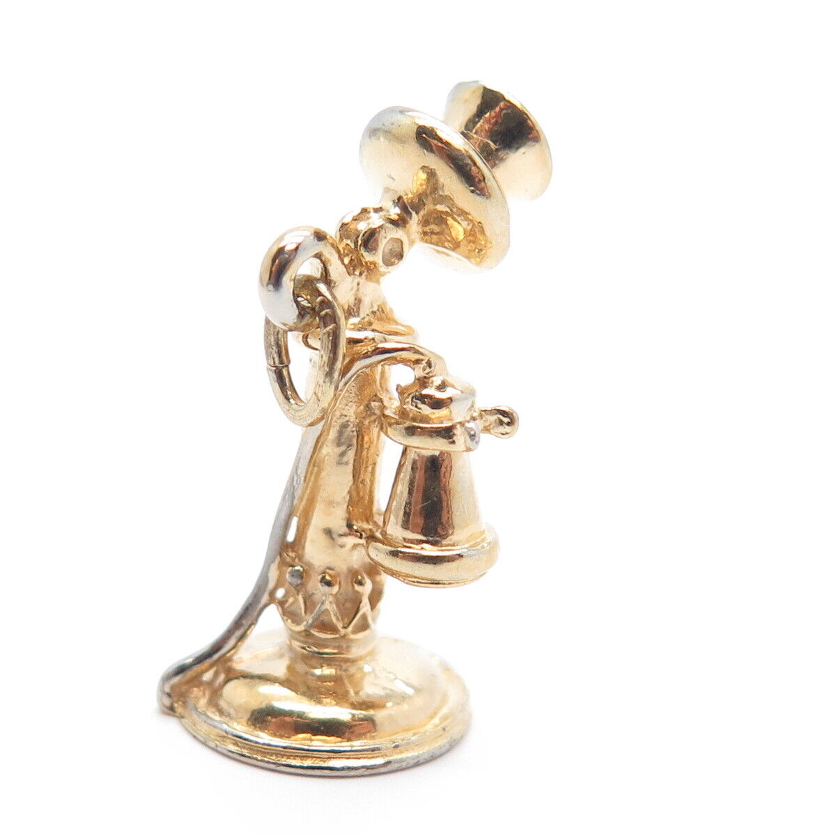 925 Sterling Silver Gold Plated Vintage BEAU Candlestick Phone Pendant