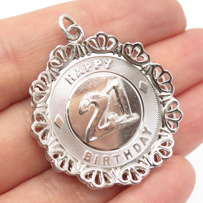 925 Sterling Silver Vintage "21 Happy Birthday" Ornate Pendant