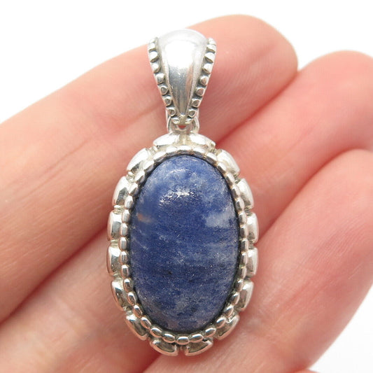 925 Sterling Silver Vintage Real Sodalite Gemstone Ornate Pendant