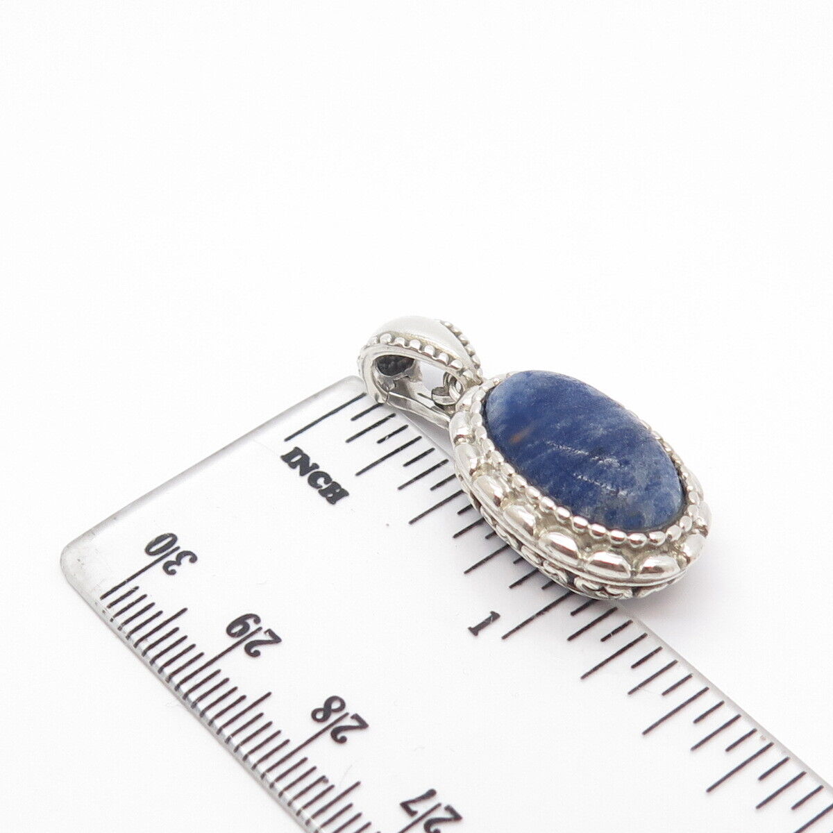 925 Sterling Silver Vintage Real Sodalite Gemstone Ornate Pendant