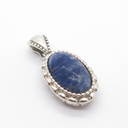 925 Sterling Silver Vintage Real Sodalite Gemstone Ornate Pendant