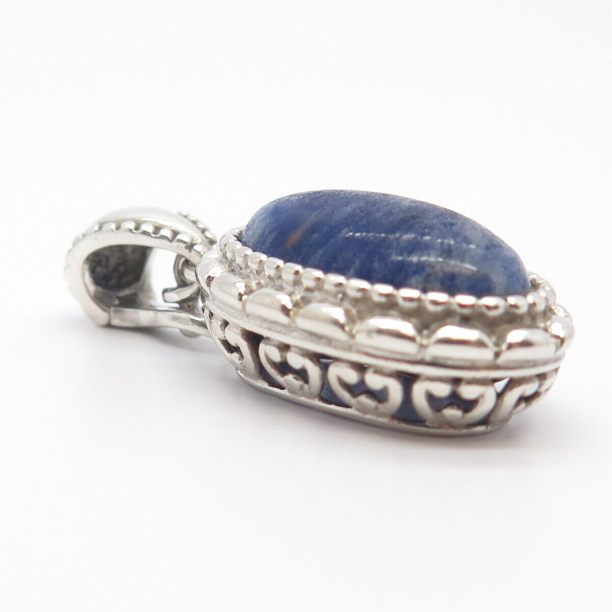 925 Sterling Silver Vintage Real Sodalite Gemstone Ornate Pendant