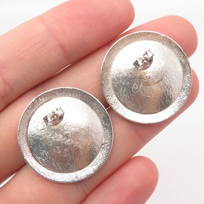 925 Sterling Silver Vintage Real Pearl Round Plate Earrings