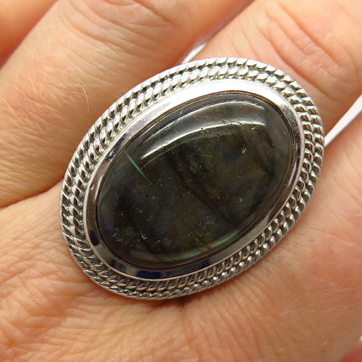 925 Sterling Silver Real Labradorite Gemstone Ring Size 10