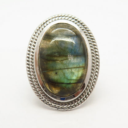 925 Sterling Silver Real Labradorite Gemstone Ring Size 10