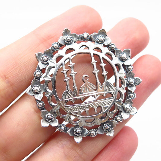 900 Silver Vintage Mosque Floral Pendant